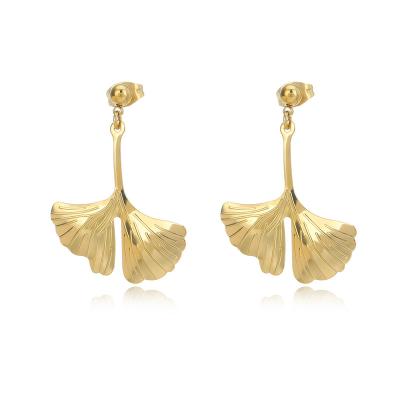 China Vintage wholesale 14k pvd plated gold earing leaves for ladies dangling jewelry stainless steel gouden for oorbellen for sale