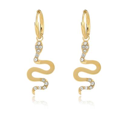 China 2022 vintage wholesale 316l stainless steel snake shape zircon diamond circle drop earrings 18k verguld sieraden for sale