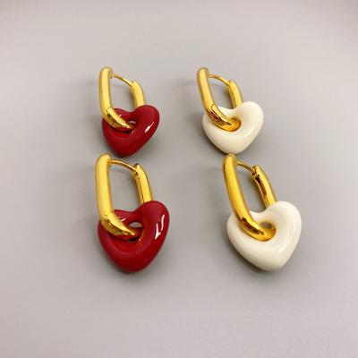 China Pendientes CLASSIC 18k gold antique 18k gold plated fashion enamel heart huggie earrings earrings for women copper jewelry for sale