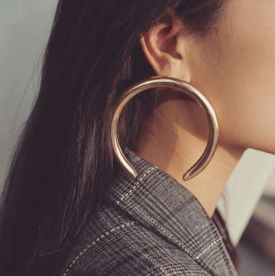 China Fashionable Big Drop Punk Open Round Earrings For Women Exaggerated Gold Color Circle Metal Earring Party Wedding Punk Jewelry for sale