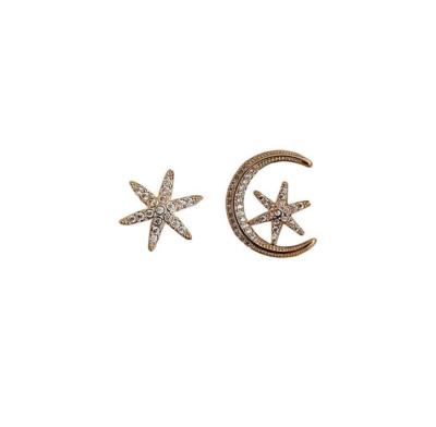 China TRENDY Asymmetrical Star and Moon Stud Earrings Gold Filled S925 Silver 2021 Trendy New Fashion Personality Fashion Simple Stud Earrings for sale