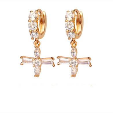 China Simple New York Cross Stud Earrings Women Rhinestone Zircon Small Huggies Gold Short Pendant Korean TRENDY Earrings for sale