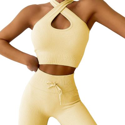 China Breathable Custom Women Sports Seamless Suit Girls Sports Yoga Workout Clothes Wholesale Fitness Ladies Workout Set for sale