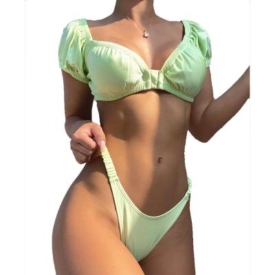 China Women's breathable thong bikini tankini set fashion two-piece swimming wears crop top swimwear lift up 2021 women swimsuit for sale