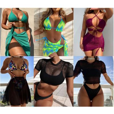 China Cheap Fashion Custom Swimwear Anti-UV Beach Cover Up Dress Swimwear Mesh 3 Piece Three Piece Bikini Set for sale