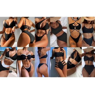 China NEW ACTIONS Beach Wear Bathing Suit Hot Sporty Solid Anti-UV Women High Waist Sexy Black Bikini for sale