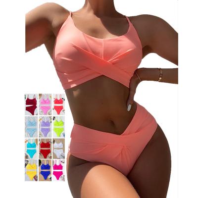 China Women's Swimwear Girl's Solid Bikini Set High Waist Design Swimwear Ladies Sexy Women Summer Breathable Two-Piece Set for sale