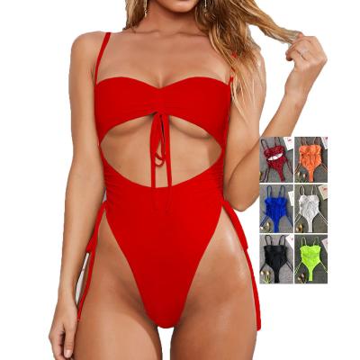 China Women's Sexy High Waisted One Piece Bikini Tummy Control Strappy Cut Swimwear Anti-UV Tops for sale