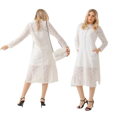 China Two Piece Anti-Static Inside And Outside White Women Elegant Casual Lace Luxury Long Sleeve Dresses Cut Out Summer for sale