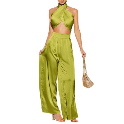 China 2021 summer foreign trade hot women's fashion style tube top breathable wide leg pants two-piece suit for sale