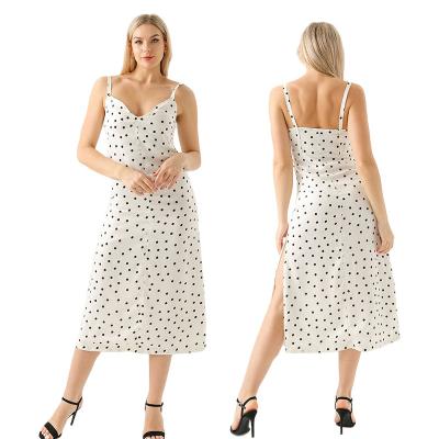 China 2021 Autumn Women Polka Dot Dress Suspender V-Neckline Midi Midi Anti-wrinkle Dress Elegant Women Casual Dresses for sale