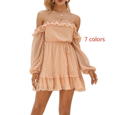 China New Summer Spring Solid Color Picnic Top Casual Dress Multicolor Wild Tube Ruffles Neck A Line A Line Strapless Sexy Breathable Dress for sale