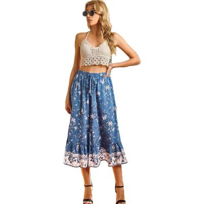 China 2020 Breathable Sweet Lady Summer Women Clothing Dress Elastic Color Waist Floral Printing Skirt for sale