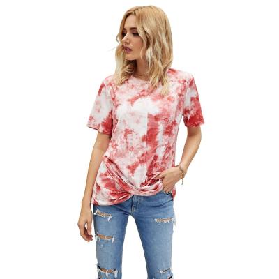 China Breathable Fashion Lady T-Shirt Round Neck Short Sleeve Tie Dye Twisted Casual T-shirt Top Clothes For Women for sale