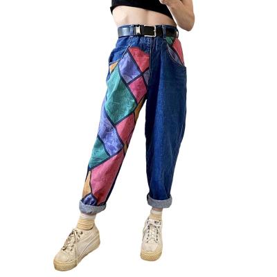 China Waterproof Women Fashion Lattice Streetwear Casual Jeans Lady Casual Pants Women Hip Hop Pants for sale