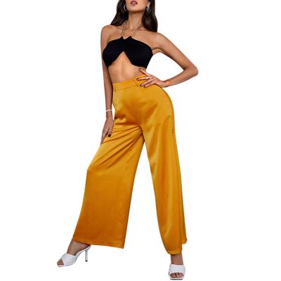 China Four Seasons Solid Color Waist Anti-Static Pants Beltless Tops Flare Wide Leg Women's Casual Pants for sale