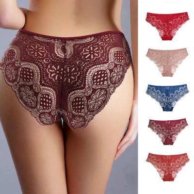 China Breathable manufacturers sell stitching lace panties printing sexy buttocks triangle high-end large size panties for sale