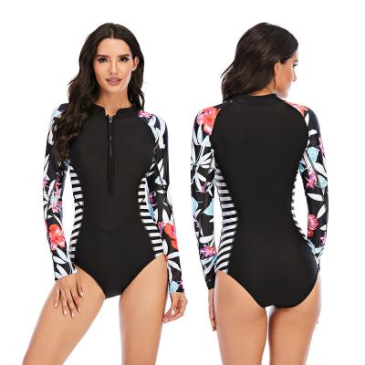 China Sexy swimsuit female surfing one-piece long sleeve hot spring diving suit sunscreen swimwear suit plus size for sale