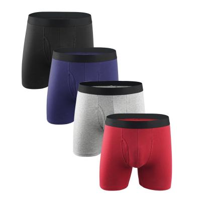 China Antibacterial Cotton Men's Long Open Underwear Natural Feelings Solid Color Mid-Rise Fly Leg Boxer Underwear for sale