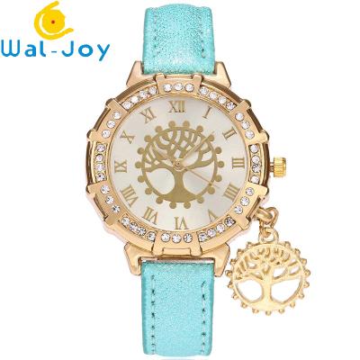 China Non-Specific WJ-6757 Leather Band Best Selling With Charming Rhinestone Tree Face Women Watch for sale