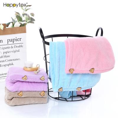 China Hot Selling High Quality Fashionable Soft Microfiber Double Layer Drying Hair Quick Towel Safe For Kids With Stylish Two Buttons for sale