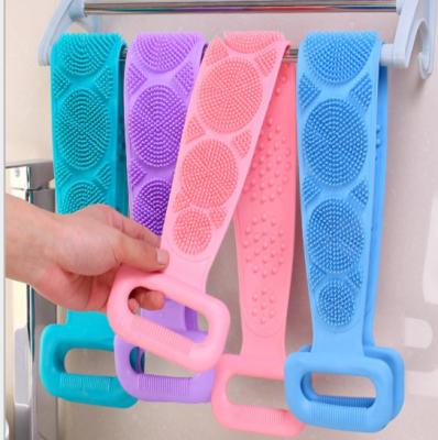 China EXFOLIATING Silicone Body Scrubber Bath Shower Towel Cleansing Back Shower Strap Silicone Body Brush for sale