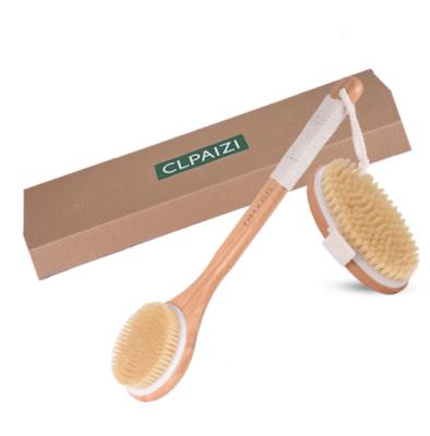 China Long Handle Natural Sisal Wood Bristle Sweep Cellulite Exfoliating Body Dry Skin Bath Brush for sale