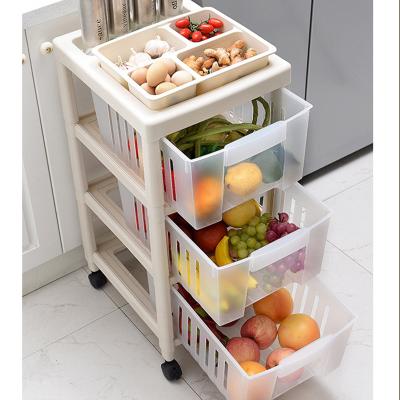 China Sustainable Brand New High Capacity Multifunctional Mobile Kitchen Plastic Storage Rack On Wheels for sale