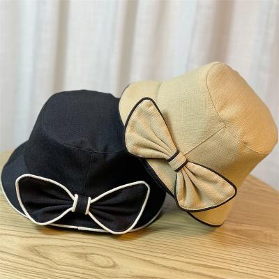 China Foldable Custom Summer Beach Umbrella Bucket Hat Sun Hat Sunscreen Sun Hat Bow Knot Outdoor Bucket Hat for sale