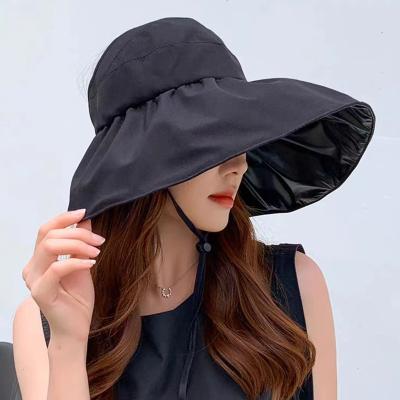 China Women Foldable Fashion Straw Visor Hat Floppy Beach Summer Sun Visor Paper Hat for sale