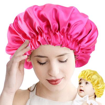 China SILKY/100% POLYESTER satin hat fashion cute hair wear hood double layer sleep hat mum night cap turban silky adjustable solid kids headwear for sale