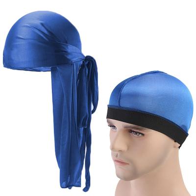 China Fashionable Durag Unisex Satin Turban Long Durag Hat Men Hip Hop Durags Hair Accessories 2pcs Breathable Spell for sale