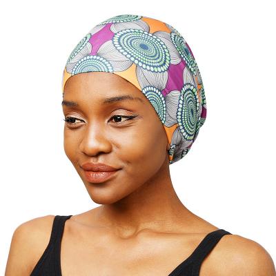 China Beanie Chemo Muslim Headwear Night Hair Floral African Slouchy Hat Multifunctional Double Layer Leopard Print Satin Striped Hood Women Sleep Hat for sale