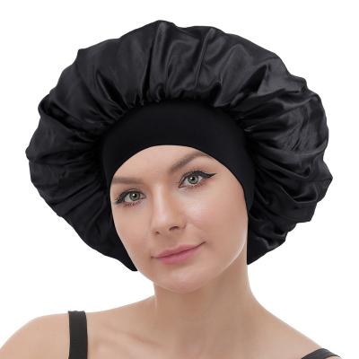 China Protect Hair Wholesale Plain Colors Night Adjustable Size Head Cover Hat Sleep Band Satin Wide Hoods For Women Girls for sale