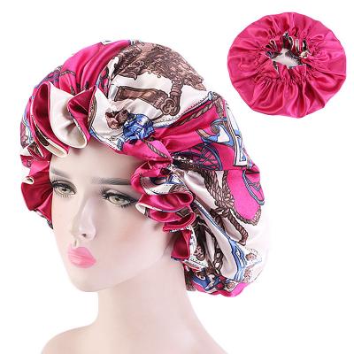 China Ankara print satin head bonnet for women reversible hair hat double layer curly sleep hat ladies head wear floral print hair accessories new for sale