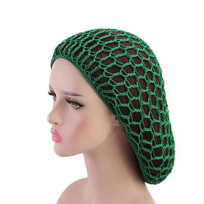 China Wholesale Trendy Summer Unisex Hair Snood Crocchet Net Hat Polyester Hair Snood Night Sleep Cap Head Covers Solid Wig Cap Turban Hood for sale