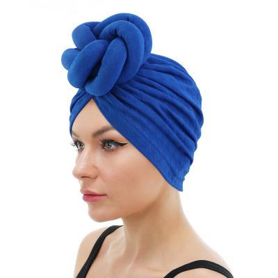 China Wholesale Multifunctional Pre Tied Polyester Top Knot Turban Head Wrap Solid Color Women Fantastic Turban for sale