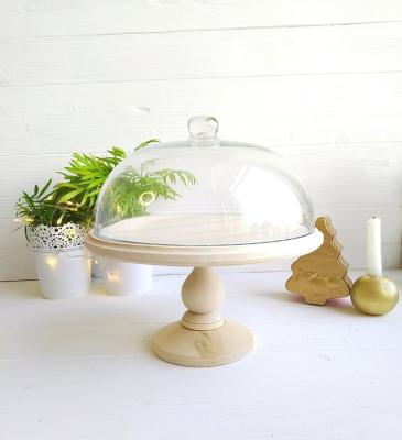 China Sustainable Hot Sale Luxury Wooden Cake Stands With Glass Cover Dome for sale