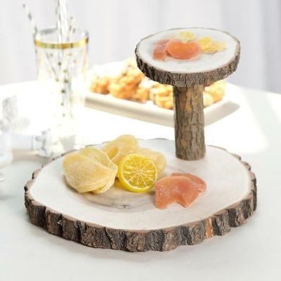 China Sustainable Natural Wooden Food Server 2 Slice Tier Slab Wooden Dessert and Cupcake Stand Cake Stand for sale