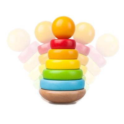 China Educational Toys Rainbow Tower Stacking Ring Toys Wooden Toddler Learning Toys for sale