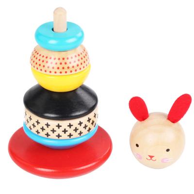 China Eductional Toys Wooden Ring Colorful Rainbow Stacker Solid Wooden Baby Educational Toy for Toddler Boys and Girls for sale