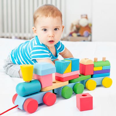 China Educational Toys Baby Wooden Car Push and Pull Toy Wooden Train Cars for Kids for sale