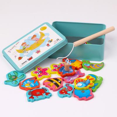 China Educational Toys Wooden Baby Kitten Fish Toy Swimming Pool Magnetic Fishing Toy For Kids 1-3 Years Old for sale