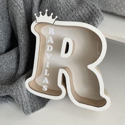 China Europe Fashion Home Accents Decor Table Wooden Acrylic Letter Piggy Bank for sale