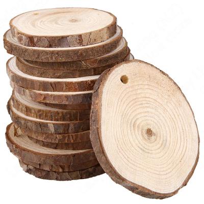 China Unfinished Natural Wood Circle Europe Slice Kit Predrilled With Hole For Rustic Wedding Decorations for sale