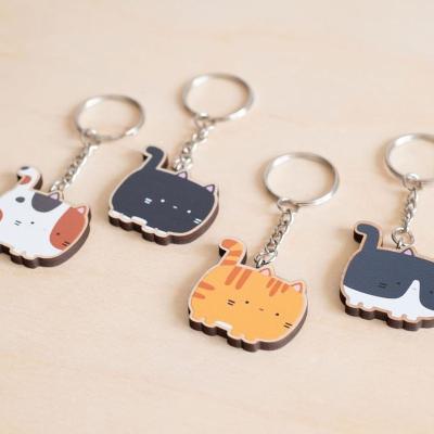 China Custom Made Sublimaiton Custom Small Cute Animal Laser Cut Wood Key Chain Printed Engraved Wooden Keyring for sale