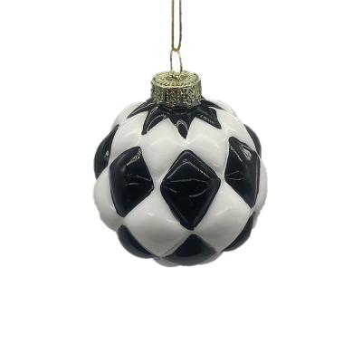 China Christmast Ornament Football Custom Shape Black And White Glass Christmas Tree Ornament Ball for sale