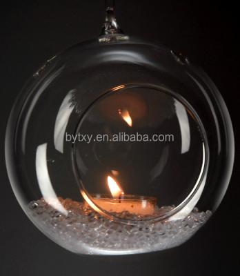 China Handcrafted Transparent Hanging Clear Flat Glass Candle Holder for sale