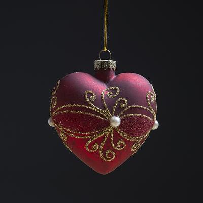 China Handmade Wholesale Glass Heart Swollen Christmas Bauble for sale