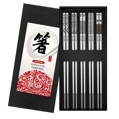 China Reusable Logo Dishwasher Washable Custom Wholesale Viable 304 Stainless Steel Metal Chopsticks For Sushi Wedding Gift Souvenirs for sale